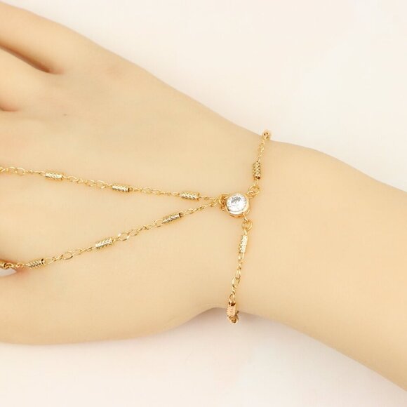 Elegant Rose Gold Plated Chain Bracelet with Sparkling Center Stone, XPBL0607 - Picture 11 of 12